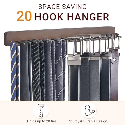 Mkono Tie Rack Wall Mounted Belt Hanger Holder Rustic Wood Tie Organizer For Men Closet Max Up 20 Storage For Ties Belts Scarf thumb #1