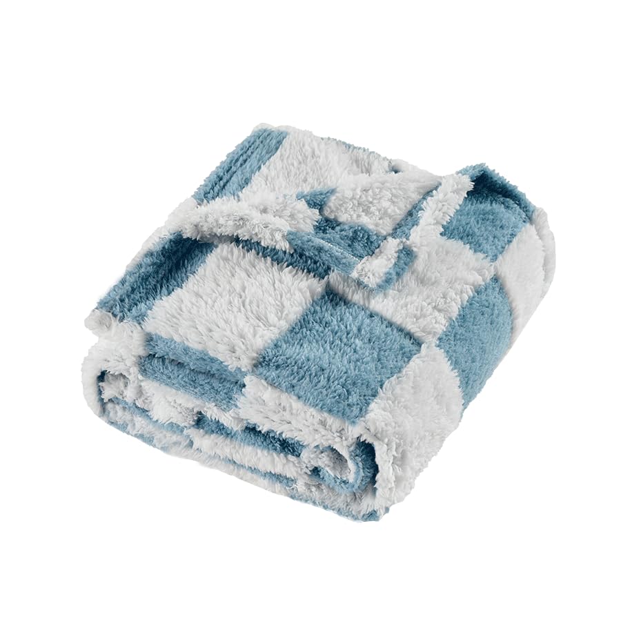 Image of Yagle Mate Fleece Baby Blanket for Boys 3D Checkerboard Design, Warm Cozy and Fluffy Infant Newborn Toddler Small Receiving Blankets for Crib Stroller, 30x40 Inches, Blue