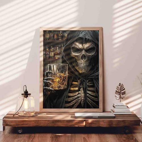 Gothic Sensenmann Puzzle 1000 Teile für Erwachsene und Familien Whisky Totenkopf Skelett Día de los Muertos Motiv Passgenaue Teile… – Ansicht 3