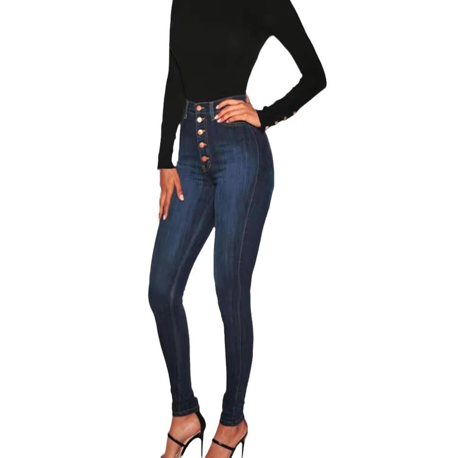 Jeans da Donna Sottili, Stretti E alla Moda per Il Pendolarismo-Blu Intenso-XXL