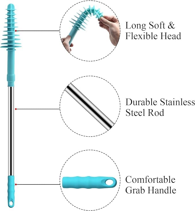 Sbloccante per WC resistente, a pistone, con testa in gomma flessibile da 72 cm, con manico in acciaio inox, per WC a sifone intasato (blu)