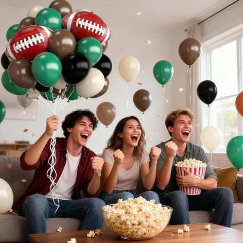 Image of Football Balloons 12 Inch Retro Dark Green Brown Ivory White Balloons