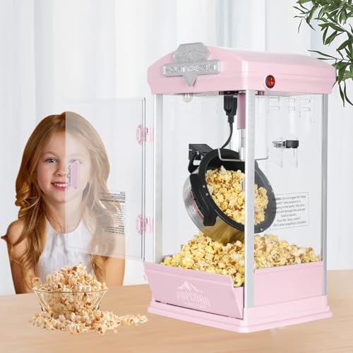 Image of Countertop Popcorn Machine, Popcorn Maker Machine with 8oz Kettle Makes Up to 32 Cups, Tabletop Pop Corn Machine Includes 3 Scoops, Movie Theater Style Popper for Home Party, Carnival, Pink