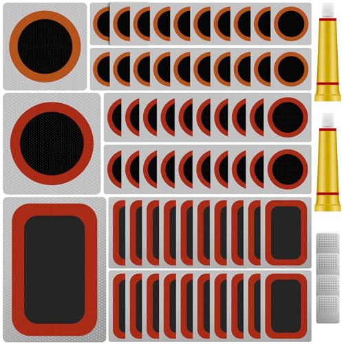 Bicycle 114 Pcs Tire Repair Tools, Bicycle Inner Tube Puncture Patches with Vulcanizing Patches, Self-Adhesive Bike Patchs, Flat Tire Puncture Patch Repair Kit for Bikes Motorcycle Tube Tire