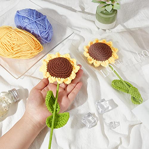 FINGERINSPIRE 2pcs Handmade Knitted Sunflowers with Bouquet Bag Artificial Knitted Flowers Handmade Crochet Sunflowers Single Sunflower for Home Decor Wedding Bouquet - Image 3