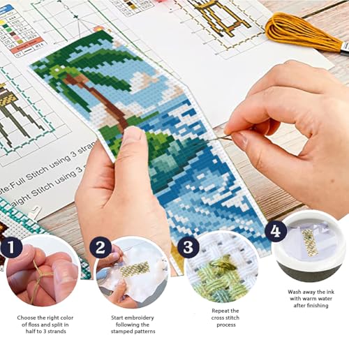 Image of ACRNIGHEET 6pcs Cross Stitch Bookmark Kits, Landscape DIY Cross Stitch Bookmarks, Embroidery Bookmark Cross Stitch Kits with Scenery Pattern, Stamped Cross Stitch Kit Bookmark for Beginners Adults