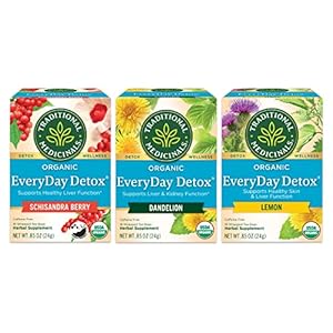 Traditional Medicinals Organic Everyday Detox Tea Sampler, 1 EveryDay Detox Schisandra Berry, 1 EveryDay Detox Dandelion, 1 EveryDay Detox Lemon, 16 Tea Bags Per Box (Pack of 3)