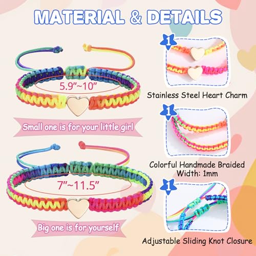First Day of School/Preschool/Kindergarten/ 1st Grade Gifts for Mom and Daughter, Back to School Rainbow Rope Braided Mommy and Me Matching Bracelet Set3
