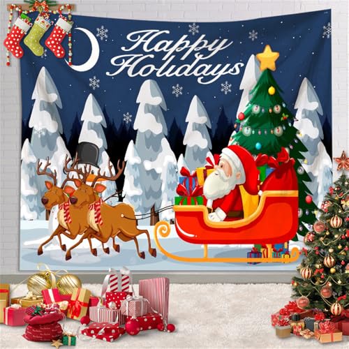 Hixingo Tapiz Decorativo Pared Rojo, Tapiz de Pared con Diseño 3D de Papá Noel, Murales Decorativos Pared Tapiz Pared, Decoración Navideña para Dormitorio, Salón (13,130x150cm)