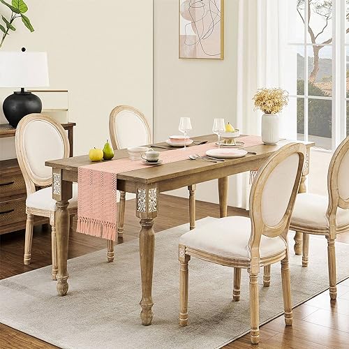 Image of ZeeMart Macrame Style Boho Table Runner, Pink Table Runners 90 Inches Long, Farmhouse Woven Home Decor, 12x90 Inch, Rose Pink