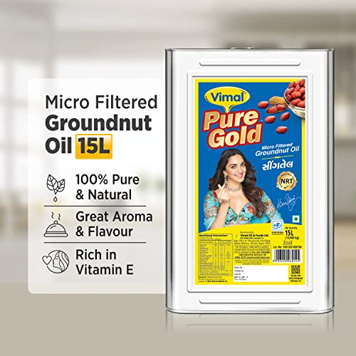 Image of Vimal Pure Gold Groundnut Oil: 100% Natural and Pure for a Healthy Lifestyle | Double Filtered and Refined Peanut Oil for Cooking (15L)