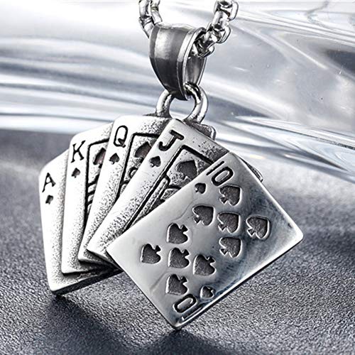 Jude Jewelers Stainless Steel Royal Flush Poker Games Pendant Necklace (Silver)3