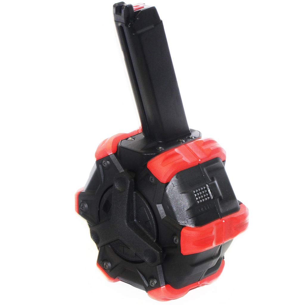 Airsoft Accessories Armorer Works AW Custom 350rd Gas Adaptive Drum Magazine for ISSC M22 EMG SAI BLU APS UMAREX Elite force VFC AW WE Tokyo Marui G17 G18C G-Series GBB Pistol Black/Red