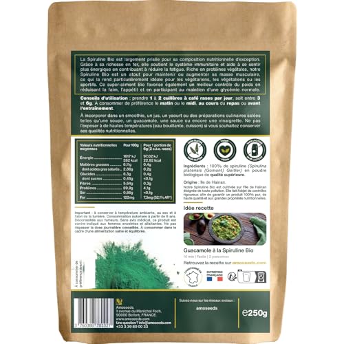Spiruline en poudre BIO 250G | Naturelle et Pure | Riche en protéines, fer | Énergie, Sport, Immunité | Sans OGM, sans Conservateurs | Qualité Supérieure – Image 6