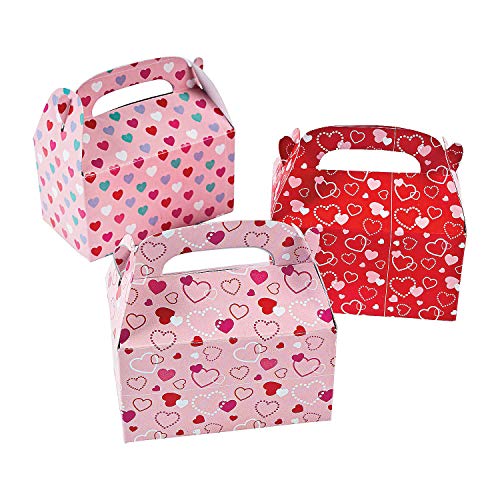 Fun Express Mini Valentines Day Treat Boxes - Bulk Set of 24 - Valentine's Day Party Supplies