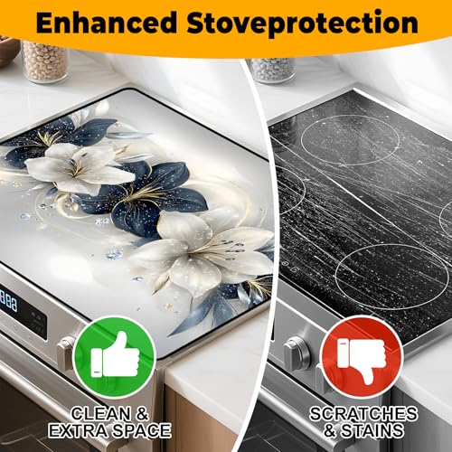 Image of Stove Top Cover Retro Flower Gas Stove Top Cover for Home Decoration Kitchen Pad Non-Stick Washable Cooktop Covers Countertop Protector Keep Stove Clean 28 inchx20 inch (Flower)