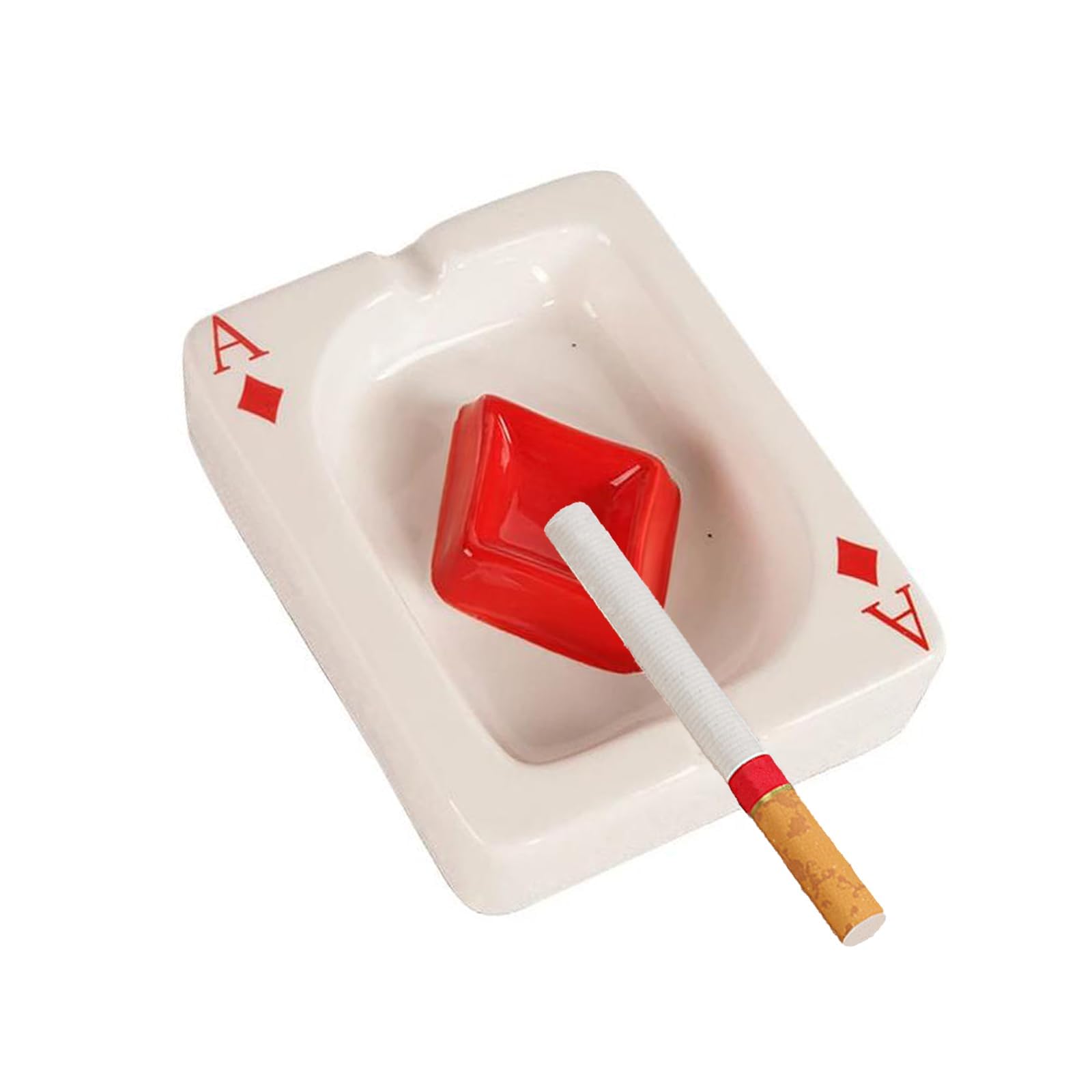 Store2508 Ceramic Playing Card Design Ashtray for Cigarettes, Rectangular Poker Theme Ash Tray with Grooves, Tabletop Smoking Accessory for Home, Office, Bar, Balcony, Patio (Diamond)-picture-32