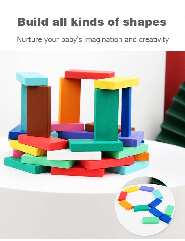 Image of AEXONIZ TOYS Wooden Building Blocks 120Pcs Multicolor Bulk Wooden Dominos Educational Stacking Counting Multiplication Building Block