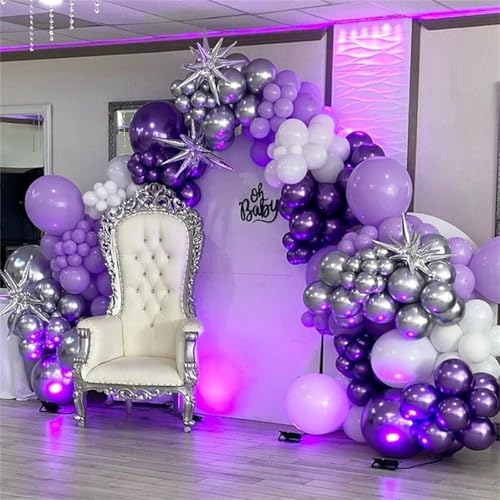 Image of Dark Purple Balloon Arch Kit with 2pcs Spike Balloons, 110pcs Pastel Purple and Metallic Purple Silver Garland for Girls Women Wedding Anniversary Birthday Baby Shower Party Decorations Supplies