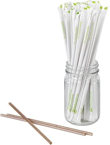 Restaurantware Basic Nature - Pajitas desechables de 8.3 pulgadas, 100 popotes ecológicos, versátiles y preservadores de sabor, PLA/café molido,