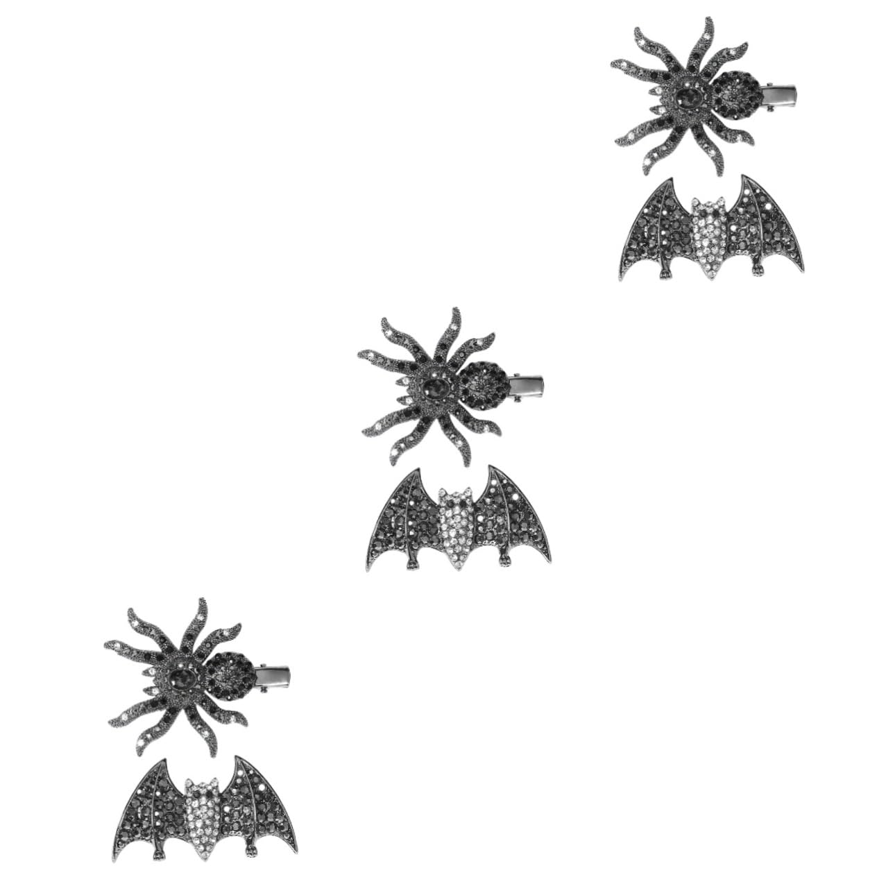 minkissy 6pezzi Spooky Gothic Hair Clips with Rhinestones Bat and Spider Barrettes for Halloween Parties and Cosplay