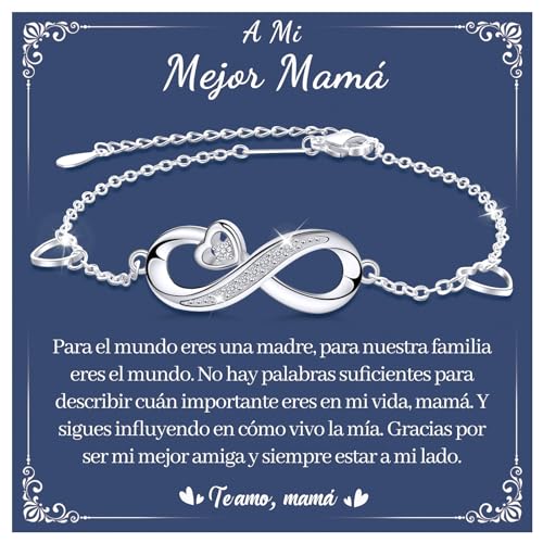 CheersLife Regalo Dia De La Madre Regalos Originales Para Mujer,Regalo Mamá, Pulsera Para Mamá Con Caja De Regalo,Día De La Madre, Pulsera Plata Infinita Regalo De Cumpleaños Para Mamá Navidad Idea