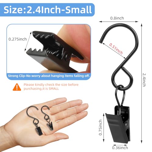 Manysky S Hook Curtain Clips, 45 Pack 304 Stainless Steel Hanging Party String Lights Christmas Garden Courtyards Decoration, Gutter Wall-Grid Tent Camper Awning Hangers, 2.4 Inch Black