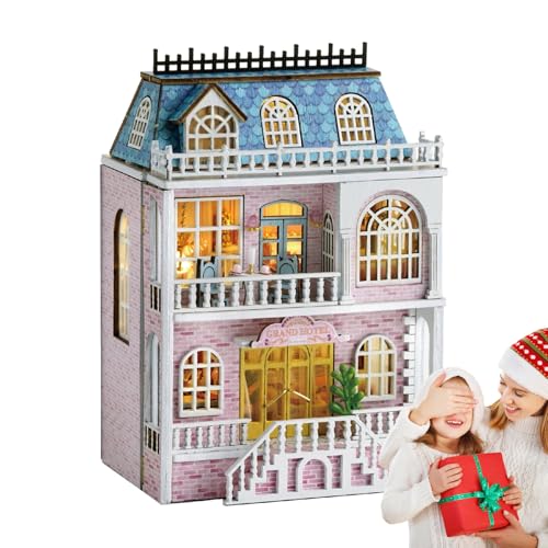 Miniatura de madera – Kit de mini casa hecho a mano, kits creativos de manualidades de muebles LED, modelo artístico de madera | Mini cabina de bricolaje para amigos, hogar, decoración de oficina