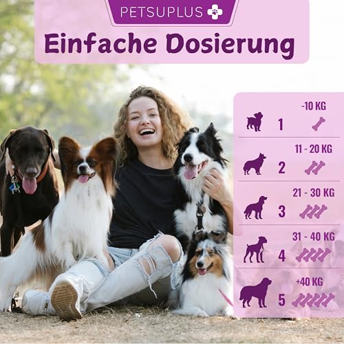 PETSUPLUS Probiotika Hund, 120 Kautabletten, Dogs Hunde Nahrungsergänzungsmittel mit Flohsamenschalen, Repariert die Darmflora & schützt das Immunsystem, Kur Gegen Durchfall Erbrechen und Sodbrennen