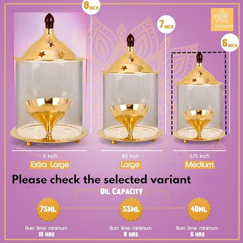 Image of ᵀᴹ akhand jyot with Glass and Oil lamp(Burning 6 hrs) for Home, Office, Puja, Mandir, Decorative Lantern Diya with Glass /Shade Cover for Prayer