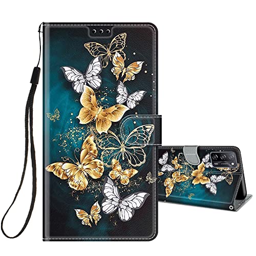 HopMore Cover a Libro per Oppo A54S | A16 | A16S | A55 5G | A53s 5G in Pelle con Silicone Morbido Custodie Oppo A16 | A16S Portafoglio Disegni Custodia Antiurto 360 Gradi Case - Farfalla/Verde