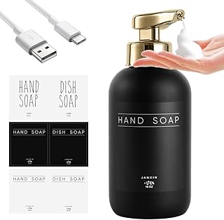 Janxin Automatic Foaming Soap Dispenser,Touchless Hand Soap Dispenser for Bathroom,Rechargeable Kitchen Countertop Soap Dispenser with Waterproof Labels for Hand Soap, Dish Soap,14.5OZ/430ML