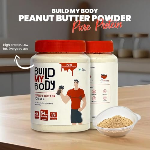 Image of Build My Body | BMB - Pure Peanut Butter Powder | 54g Protein | Makes 900g Peanut Butter Spread | Unsweetened | Unsalted | 100% Natural | 1 /3 Calories | 4x Less Fat | Ideal for Smoothies, Spreads, Baking & Fitness Diets | 410g