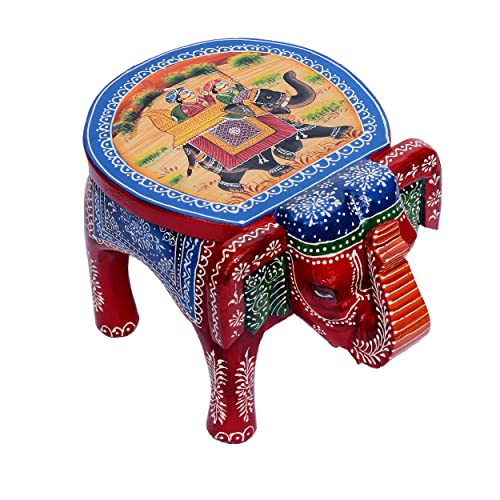 Eurasia Mughal Painted Multi Color Wooden Home Decor Stool Elephant Shape Decorative Baby Sitter Stool 7