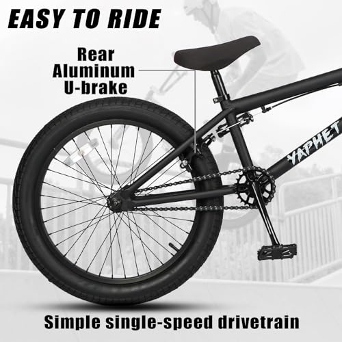 cubsala 20 Inch Bike Freestyle BMX Bicycles for 6 7 8 9 10 11 12 13 14 Years Old Teen Adult and Beginner Riders with pegs, Black - Image 3