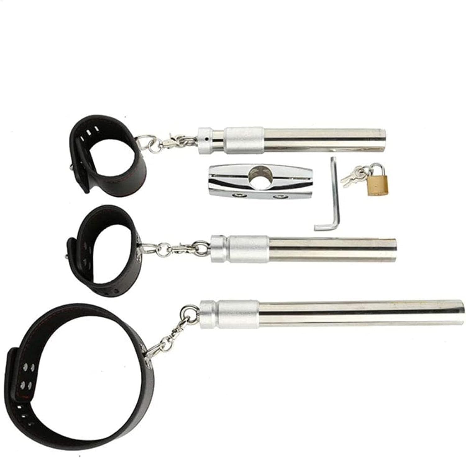 Edelstahl Bondage Erotik Set für Paare, Slave Fetisch Restraint Spreizstange mit Einstellbare Kragen/Halsbänder und Handfesseln Sexspiele Fetisch Sexspielzeug für Frauen Mann,Silber,paare