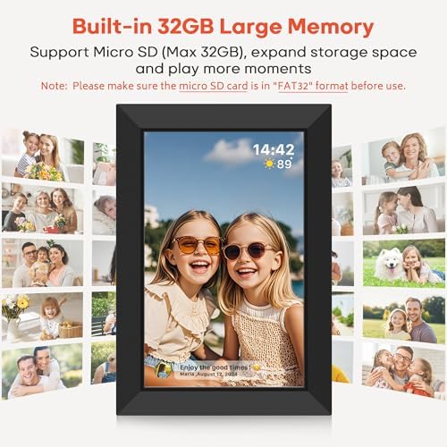 Frameo 10.1 Inch WiFi Digital Picture Frame with 32GB Memory, 1280 x 800 IPS Touch Screen Smart Electronic Photo Frame, Wall Mountable, Auto-Rotate, Share Photos/Videos Via Frameo App from Anywhere - 2