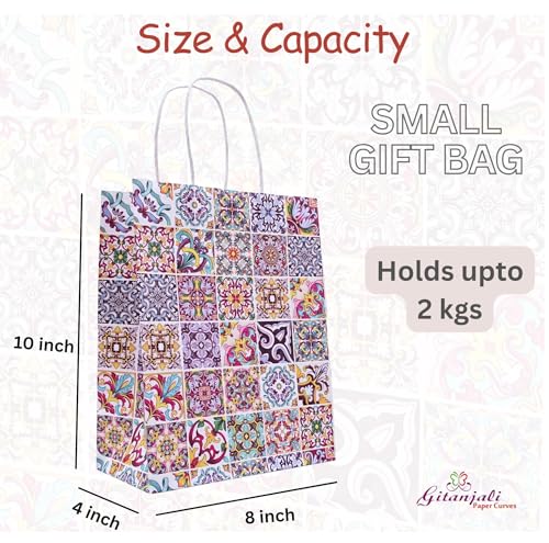 Image of Gitanjali Paper Curves Gift Bags- 10pcs 8x4x10 inch Small-Medium Paper Bags For Return Gifts - Paper Gift Bag - Carry Bags For Gifting - Goodie Bags - Disposable Paper covers (Medium-Moraccan, Pack of 10)