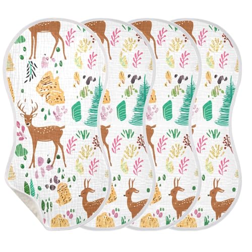 Deer Pattern Muslin Burp Cloths 22x11 Inch - 4-Layer Organic Cotton & TPU Waterproof Lining, Absorbent Baby Bibs for Boys/Girls with Hanging Loop3