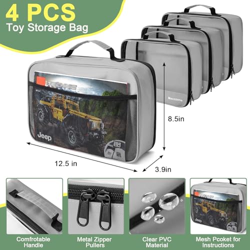 Image of 4 PCS Toys Storage Bag, Classic Bricks Building Set Storage Bag, Travel Case for Building Toys, Puzzles, Grey