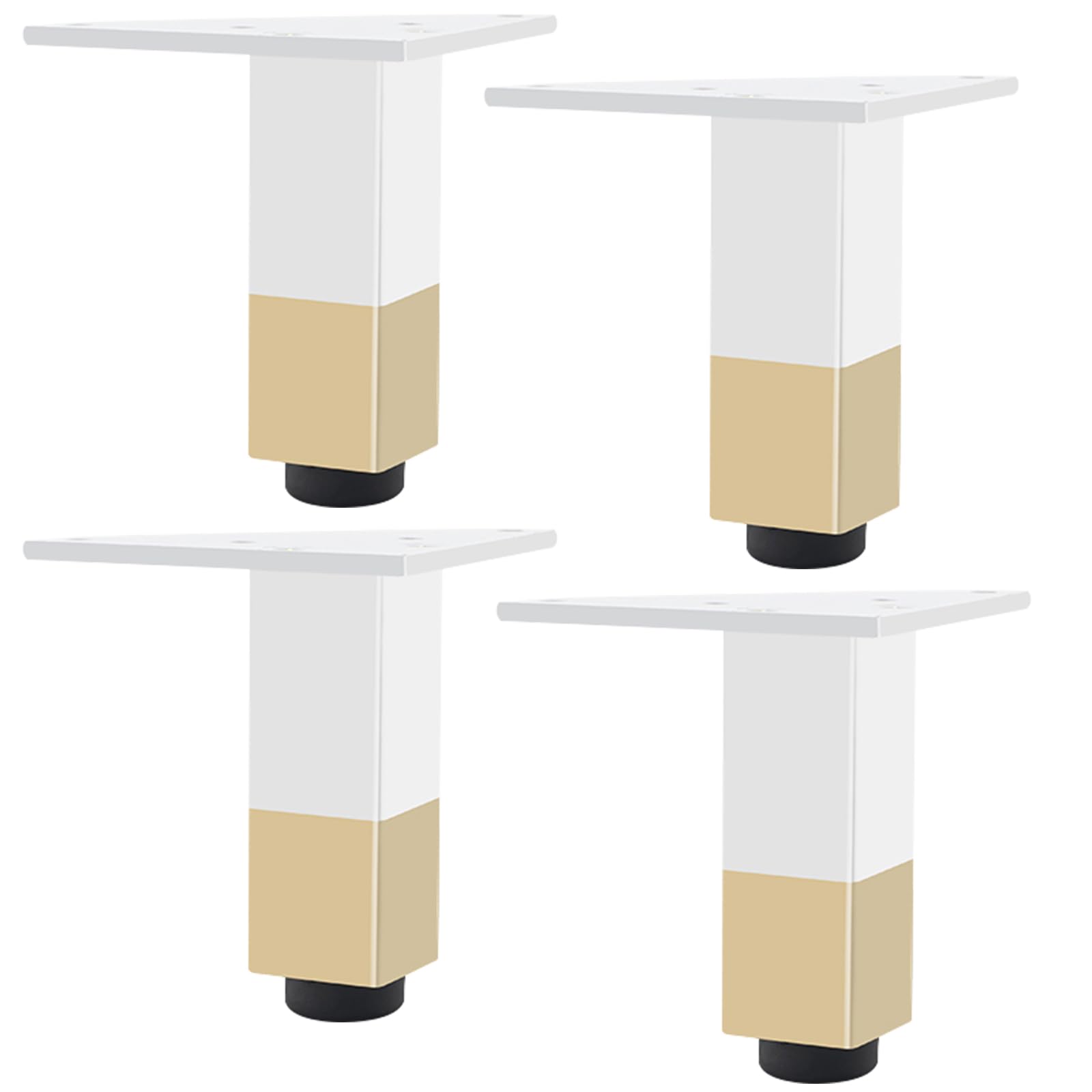 SZLXJMFL White with Gold, 4pcs Table Legs DIY Metal Furniture Feet Adjustable 6cm-40cm Heavy Duty Sofa Legs Cabinet Legs Cupboard Feet Kitchen Foot, Rubber Anti-slip Mat, Free Screw-6cm/2.4"