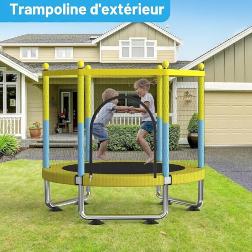 Trampoline de 150 cm pour enfants, trampoline intérieur/extérieur avec filet de sécurité - 150 kg réglable, pour garçons et filles âgés de 3 à 8 ans – vue 6