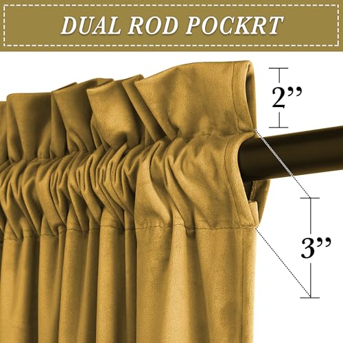 Image of RYB HOME Rich Gold Brown Velvet Curtains 84 inches, Thermal Insulated, Light Blocking, Elegant Rod Pocket Velvet Drapes for Living Room, 52 inch W x L90 L, 2 Panels Set