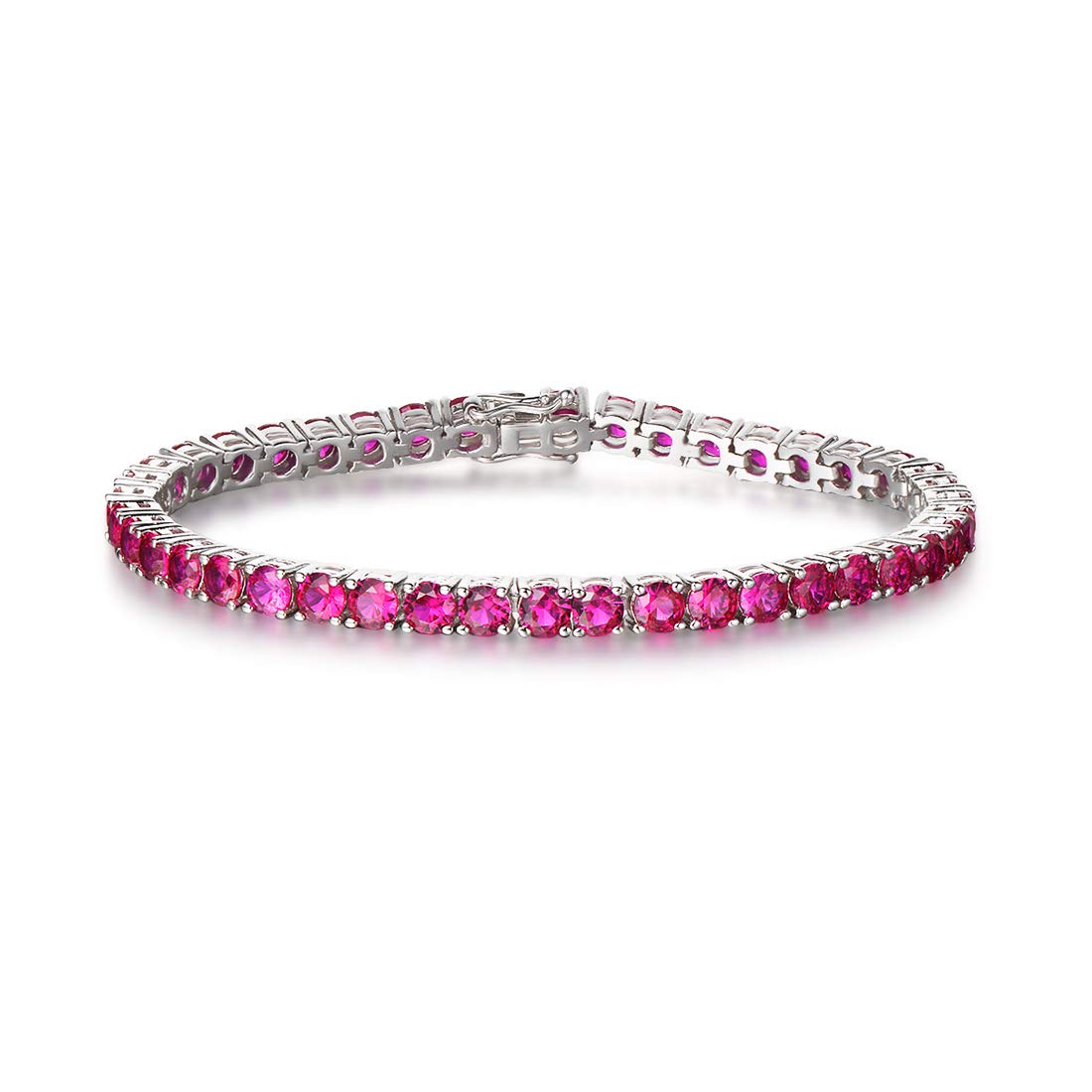 FANCIMEBirthstone Bracelet Sterling Silver Gemstone Tennis Bracelets Fine Jewelry Wedding Bridal Prom Birthday Gift for Women Her, Length 7.2 Inch Width 4mm