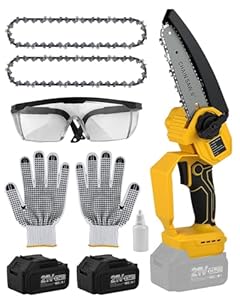 Mini Chainsaw Cordless 6 Inch, Electric Chainsaw Cordless with 2x4000mAh & 3 Chains, 2025 LED Battery Display Chain Saw, Small Chain Saw Rechargeable with Safety Lock, Wood Cutting Gift for Men Dad