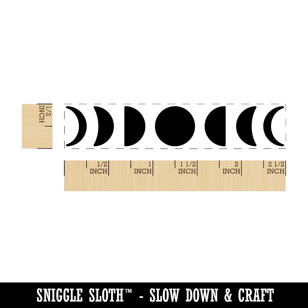 Lunar Moon Phases Full Half Waning Waxing Crescents Old Young Moon Silhouettes Rectangle Rubber Stamp for Stamping Crafting - 2.50in Small