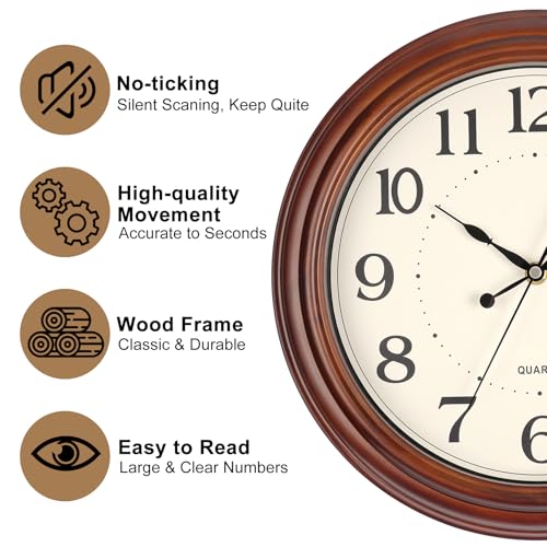 12 Inch Wood Wall Clock Retro Wooden Wall Clocks Battery Operated - Image 2