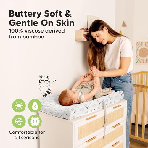 Image of 2-Pack Baby Changing Pad Cover for Girl, Boy - 34x18 Soft Viscose Derived from Bamboo Baby Diaper Changing Table Pad Cover Sheets, Neutral, Snug Fit Nursery Diaper Change Sheets (Woodland)