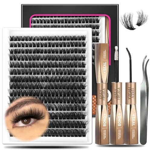 DIY Lash Clusters Kit 100D Volume Eyelash Extension Kit D Curl 280pcs Thick Individual Lashes with Lash Bond and Seal, Lash Tweezers, Fluffy False Eyelashes 10-16mm