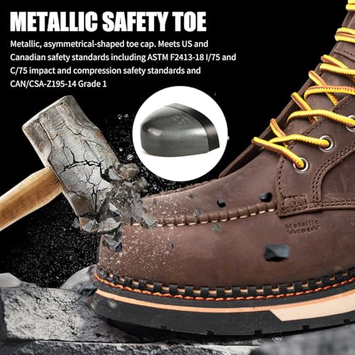 6" Moc Toe Work Boots For Men Wedge Sole Leather Waterproof ASTM F2413-18 Safety Metallic Toe EH Rated Arch Support Anti Fatigue3